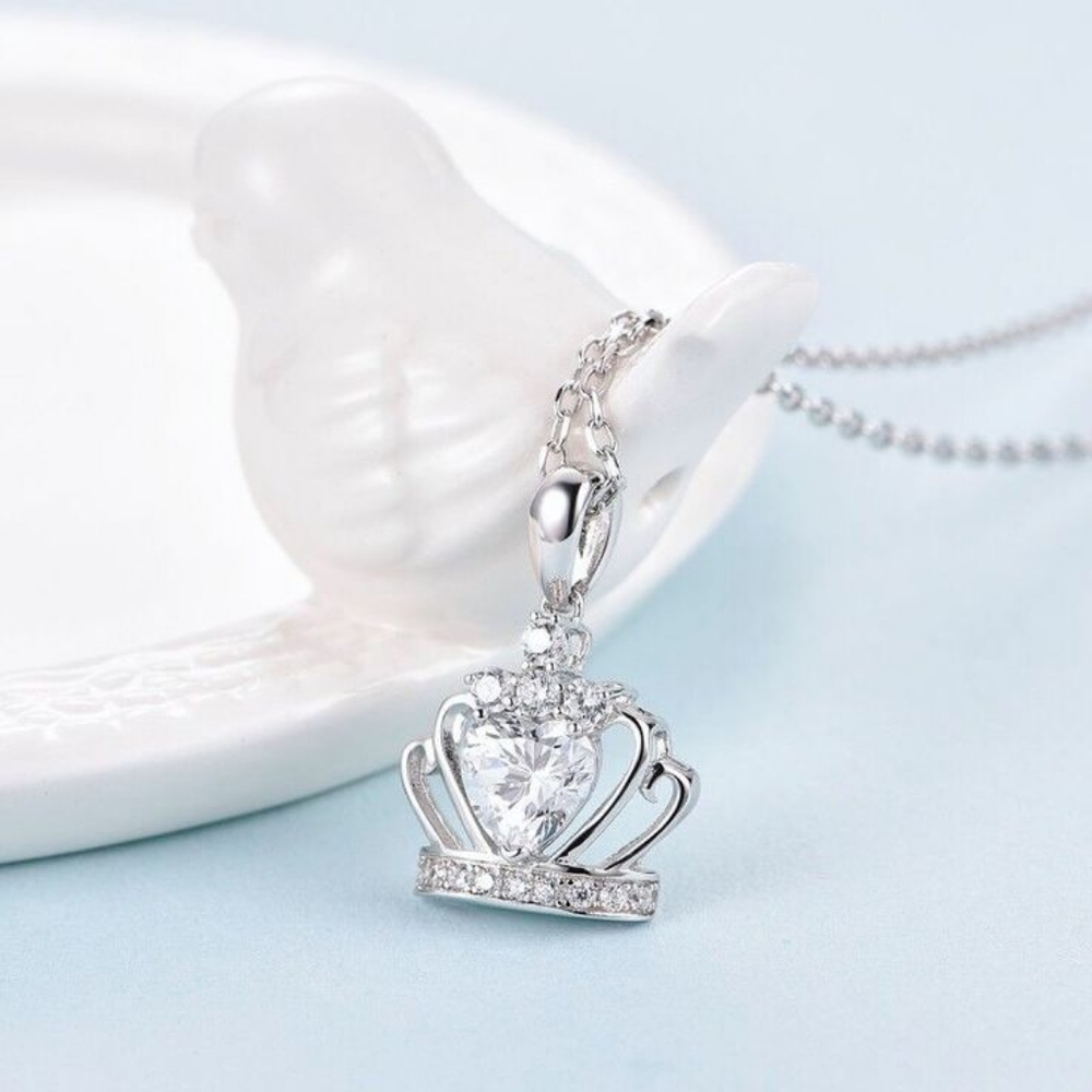925 Silver Crown With Stones Necklace